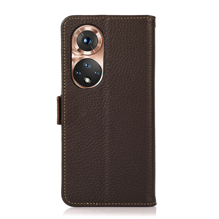 For Honor 50 KHAZNEH Side-Magnetic Litchi Genuine Leather RFID Phone Case(Brown) - Honor Cases by buy2fix | Online Shopping UK | buy2fix