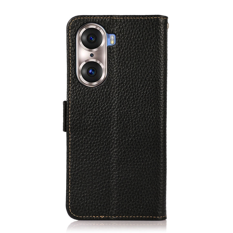 For Honor 60 Pro KHAZNEH Side-Magnetic Litchi Genuine Leather RFID Phone Case(Black) - Honor Cases by buy2fix | Online Shopping UK | buy2fix