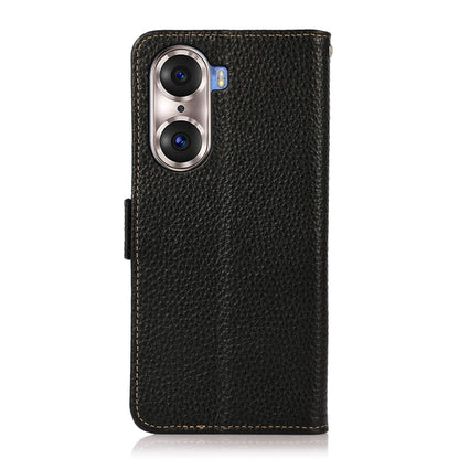For Honor 60 Pro KHAZNEH Side-Magnetic Litchi Genuine Leather RFID Phone Case(Black) - Honor Cases by buy2fix | Online Shopping UK | buy2fix