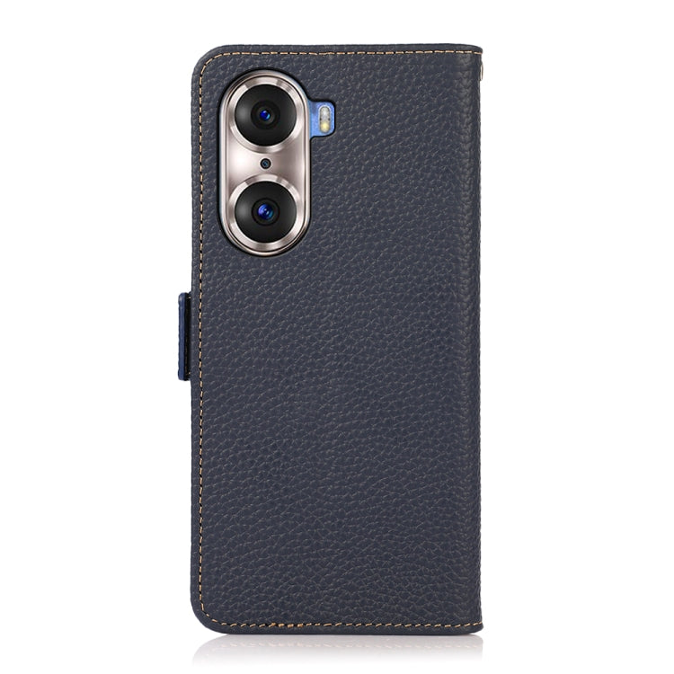 For Honor 60 Pro KHAZNEH Side-Magnetic Litchi Genuine Leather RFID Phone Case(Blue) - Honor Cases by buy2fix | Online Shopping UK | buy2fix