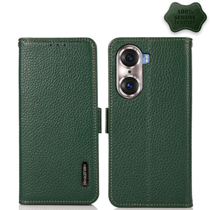 For Honor 60 Pro KHAZNEH Side-Magnetic Litchi Genuine Leather RFID Phone Case(Green) - Honor Cases by buy2fix | Online Shopping UK | buy2fix
