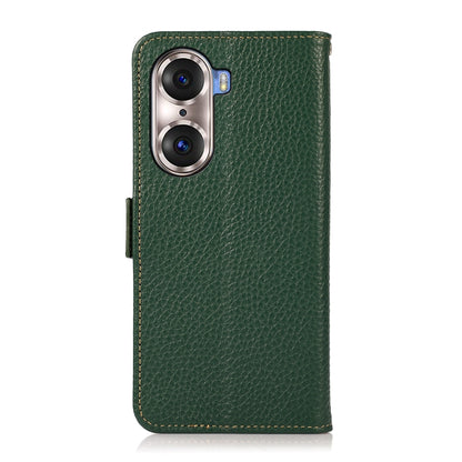 For Honor 60 Pro KHAZNEH Side-Magnetic Litchi Genuine Leather RFID Phone Case(Green) - Honor Cases by buy2fix | Online Shopping UK | buy2fix