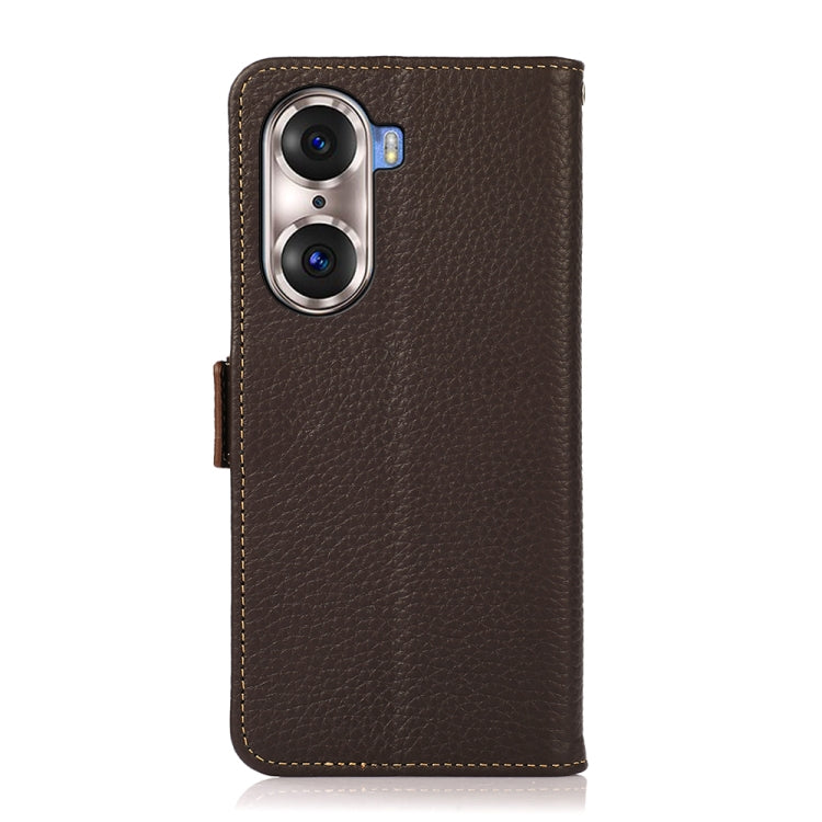 For Honor 60 Pro KHAZNEH Side-Magnetic Litchi Genuine Leather RFID Phone Case(Brown) - Honor Cases by buy2fix | Online Shopping UK | buy2fix