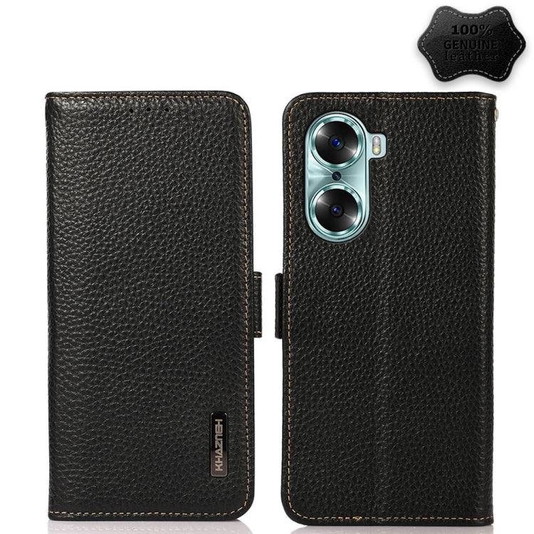 For Honor 60 KHAZNEH Side-Magnetic Litchi Genuine Leather RFID Phone Case(Black) - Honor Cases by buy2fix | Online Shopping UK | buy2fix