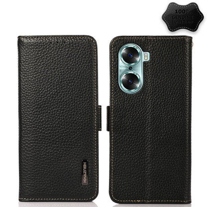 For Honor 60 KHAZNEH Side-Magnetic Litchi Genuine Leather RFID Phone Case(Black) - Honor Cases by buy2fix | Online Shopping UK | buy2fix