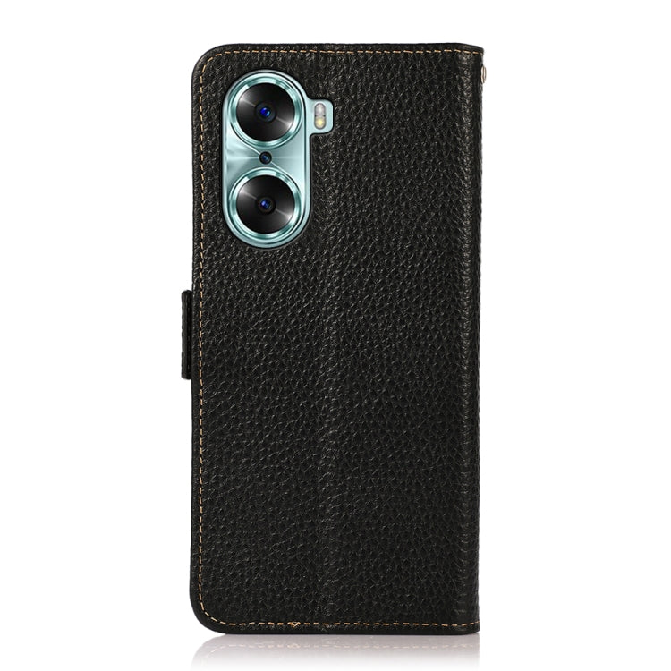 For Honor 60 KHAZNEH Side-Magnetic Litchi Genuine Leather RFID Phone Case(Black) - Honor Cases by buy2fix | Online Shopping UK | buy2fix