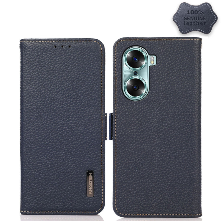For Honor 60 KHAZNEH Side-Magnetic Litchi Genuine Leather RFID Phone Case(Blue) - Honor Cases by buy2fix | Online Shopping UK | buy2fix