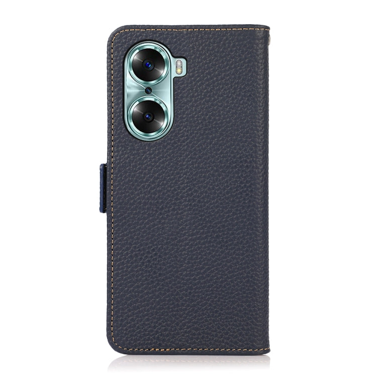 For Honor 60 KHAZNEH Side-Magnetic Litchi Genuine Leather RFID Phone Case(Blue) - Honor Cases by buy2fix | Online Shopping UK | buy2fix