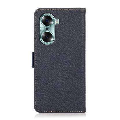 For Honor 60 KHAZNEH Side-Magnetic Litchi Genuine Leather RFID Phone Case(Blue) - Honor Cases by buy2fix | Online Shopping UK | buy2fix
