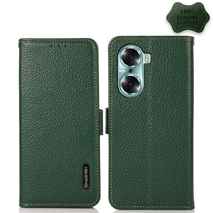 For Honor 60 KHAZNEH Side-Magnetic Litchi Genuine Leather RFID Phone Case(Green) - Honor Cases by buy2fix | Online Shopping UK | buy2fix