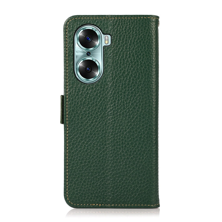 For Honor 60 KHAZNEH Side-Magnetic Litchi Genuine Leather RFID Phone Case(Green) - Honor Cases by buy2fix | Online Shopping UK | buy2fix