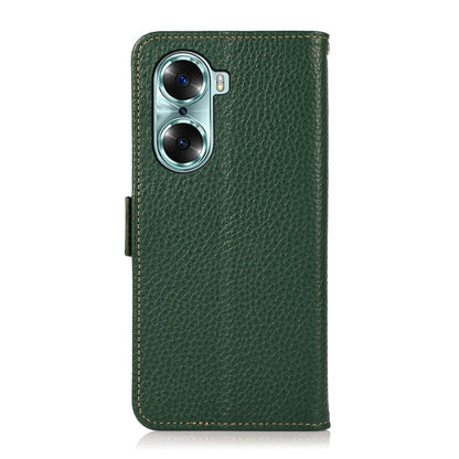 For Honor 60 KHAZNEH Side-Magnetic Litchi Genuine Leather RFID Phone Case(Green) - Honor Cases by buy2fix | Online Shopping UK | buy2fix