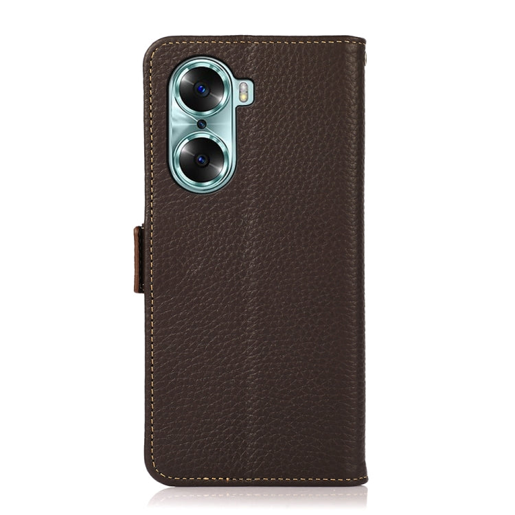 For Honor 60 KHAZNEH Side-Magnetic Litchi Genuine Leather RFID Phone Case(Brown) - Honor Cases by buy2fix | Online Shopping UK | buy2fix