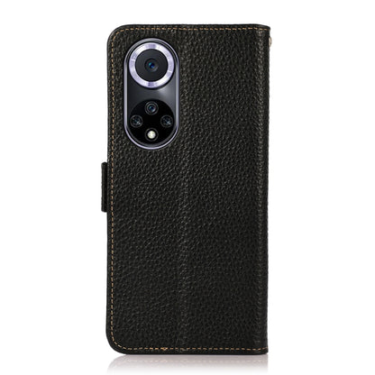 For Huawei nova 9 KHAZNEH Side-Magnetic Litchi Genuine Leather RFID Phone Case(Black) - Huawei Cases by buy2fix | Online Shopping UK | buy2fix