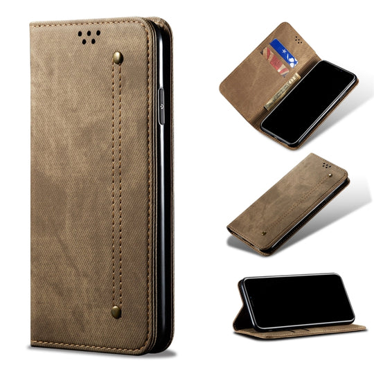 For Samsung Galaxy A73 5G Denim Texture Casual Style Leather Phone Case(Khaki)