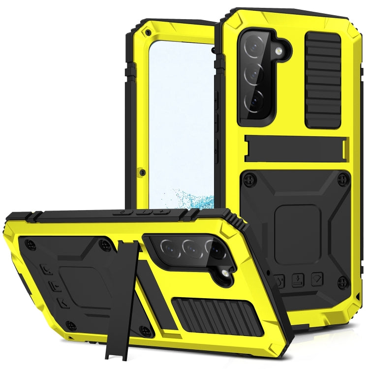 For Samsung Galaxy S22 5G R-JUST Metal + Silicone Holder Phone Case(Yellow) by R-JUST