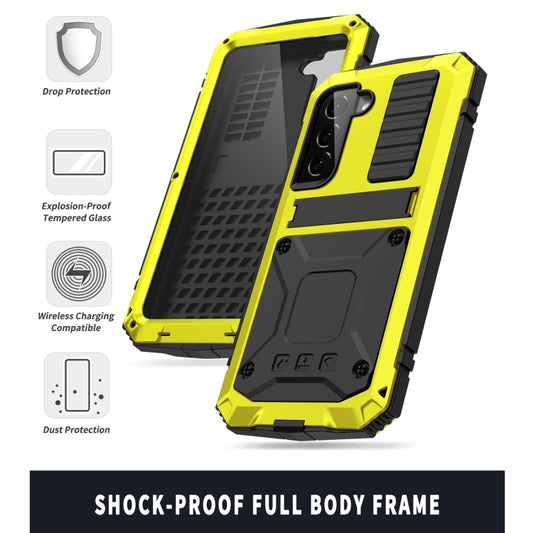 For Samsung Galaxy S22 5G R-JUST Metal + Silicone Holder Phone Case(Yellow) by R-JUST