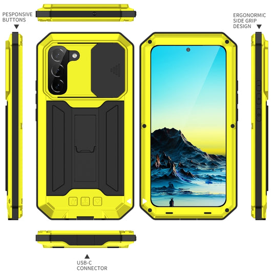 For Samsung Galaxy S22+ 5G R-JUST Sliding Camera Metal + Silicone Holder Phone Case(Yellow) by R-JUST