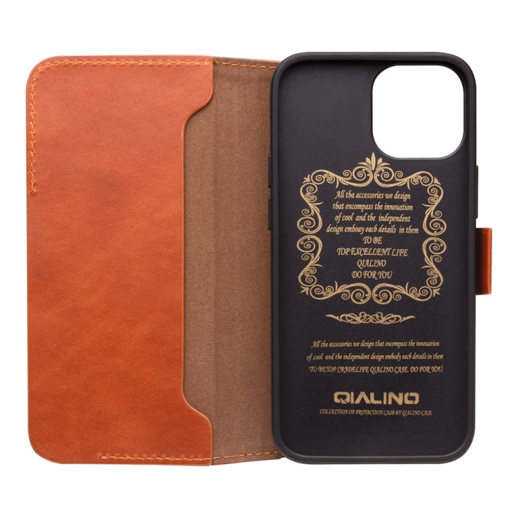 For iPhone 13 mini QIALINO Magnetic Buckle Leather Phone Case (Brown) - iPhone 13 mini Cases by QIALINO | Online Shopping UK | buy2fix