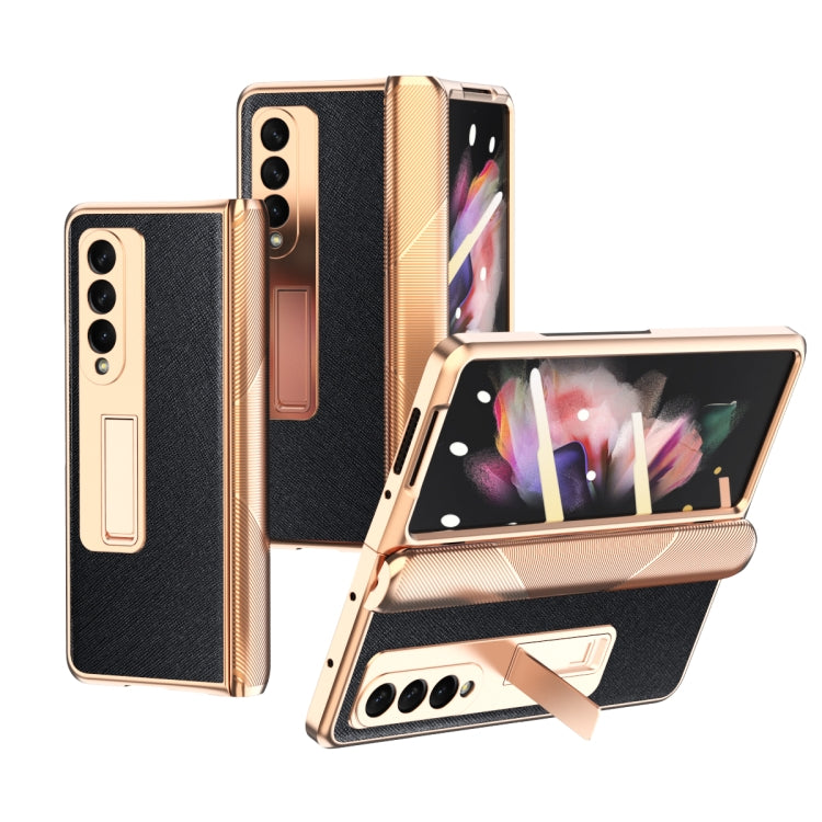 For Samsung Galaxy Z Fold3 5G Electroplated Armor Cross Texture Phone Case(Black) - Galaxy Phone Cases by buy2fix | Online Shopping UK | buy2fix