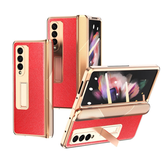 For Samsung Galaxy Z Fold3 5G Electroplated Armor Cross Texture Phone Case(Red) - Galaxy Phone Cases by buy2fix | Online Shopping UK | buy2fix