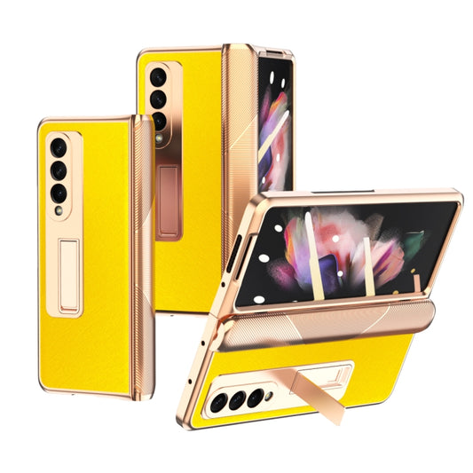 For Samsung Galaxy Z Fold3 5G Electroplated Armor Cross Texture Phone Case(Yellow) - Galaxy Phone Cases by buy2fix | Online Shopping UK | buy2fix