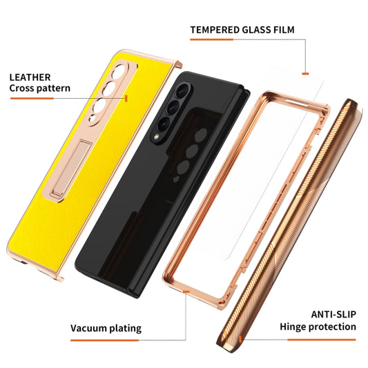 For Samsung Galaxy Z Fold3 5G Electroplated Armor Cross Texture Phone Case(Yellow) - Galaxy Phone Cases by buy2fix | Online Shopping UK | buy2fix