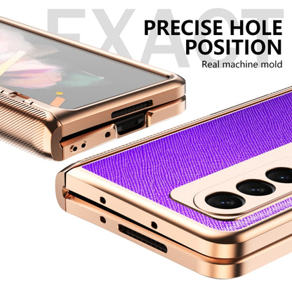 For Samsung Galaxy Z Fold3 5G Electroplated Armor Cross Texture Phone Case(Purple) - Galaxy Phone Cases by buy2fix | Online Shopping UK | buy2fix
