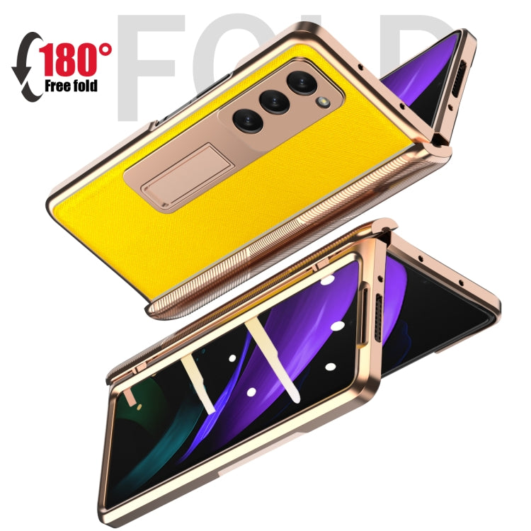 For Samsung Galaxy Z Fold2 5G Electroplated Armor Cross Texture Phone Case(Yellow) - Galaxy Phone Cases by buy2fix | Online Shopping UK | buy2fix