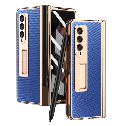 For Samsung Galaxy Z Fold3 5G Electroplated Hinge Pen Slot Kevlar Phone Case(Blue) - Galaxy Phone Cases by buy2fix | Online Shopping UK | buy2fix