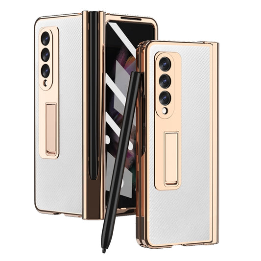 For Samsung Galaxy Z Fold3 5G Electroplated Hinge Pen Slot Kevlar Phone Case(White) - Galaxy Phone Cases by buy2fix | Online Shopping UK | buy2fix