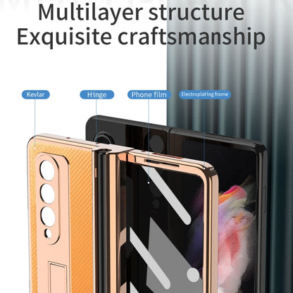 For Samsung Galaxy Z Fold3 5G Electroplated Hinge Pen Slot Kevlar Phone Case(Blue) - Galaxy Phone Cases by buy2fix | Online Shopping UK | buy2fix
