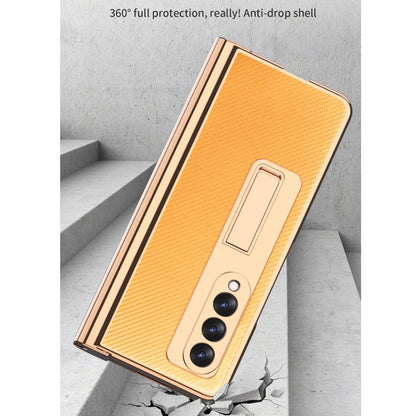 For Samsung Galaxy Z Fold3 5G Electroplated Hinge Pen Slot Kevlar Phone Case(Blue) - Galaxy Phone Cases by buy2fix | Online Shopping UK | buy2fix