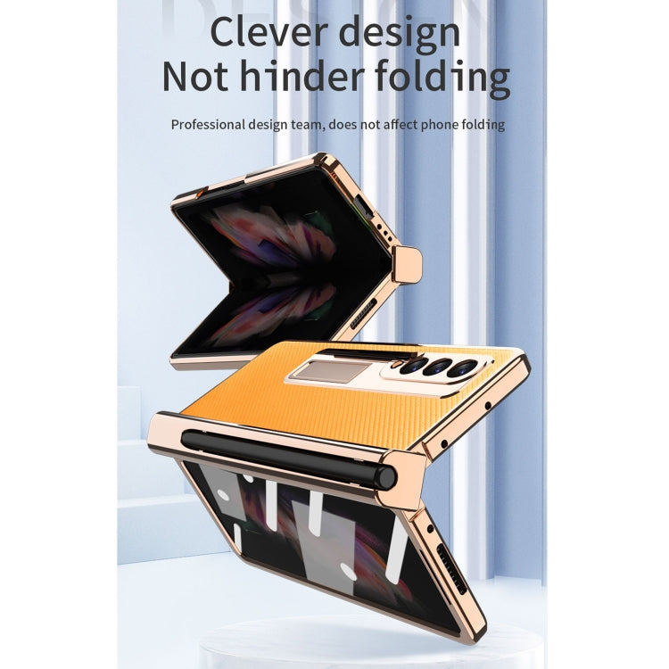 For Samsung Galaxy Z Fold3 5G Electroplated Hinge Pen Slot Kevlar Phone Case(Blue) - Galaxy Phone Cases by buy2fix | Online Shopping UK | buy2fix