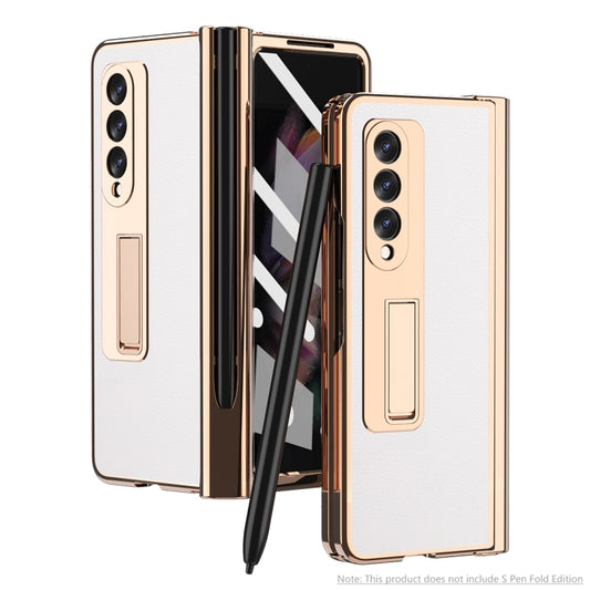 For Samsung Galaxy Z Fold3 5G Electroplated Hinge Pen Slot Lychee Phone Case(White) - Galaxy Phone Cases by buy2fix | Online Shopping UK | buy2fix