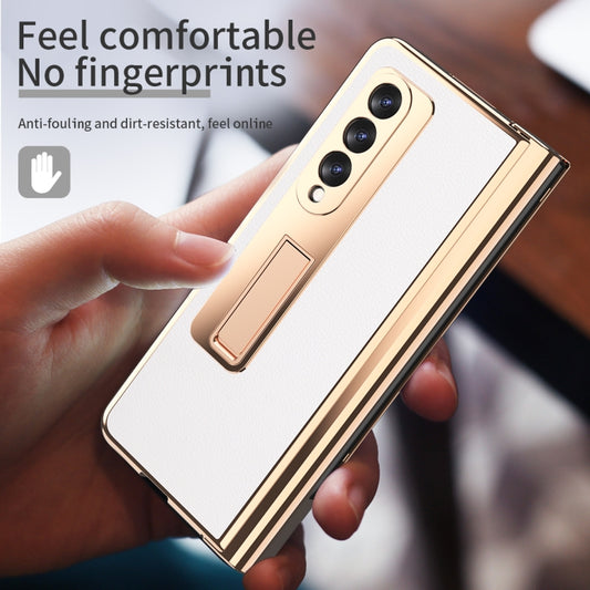 For Samsung Galaxy Z Fold3 5G Electroplated Hinge Pen Slot Lychee Phone Case(White) - Galaxy Phone Cases by buy2fix | Online Shopping UK | buy2fix