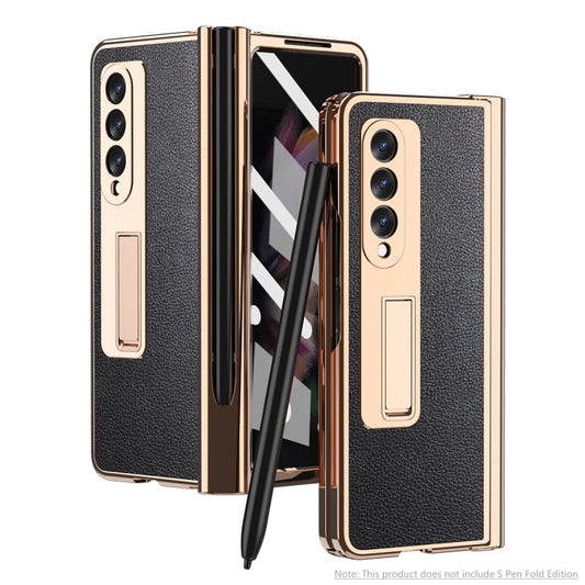For Samsung Galaxy Z Fold3 5G Electroplated Hinge Pen Slot Lychee Phone Case(Black) - Galaxy Phone Cases by buy2fix | Online Shopping UK | buy2fix