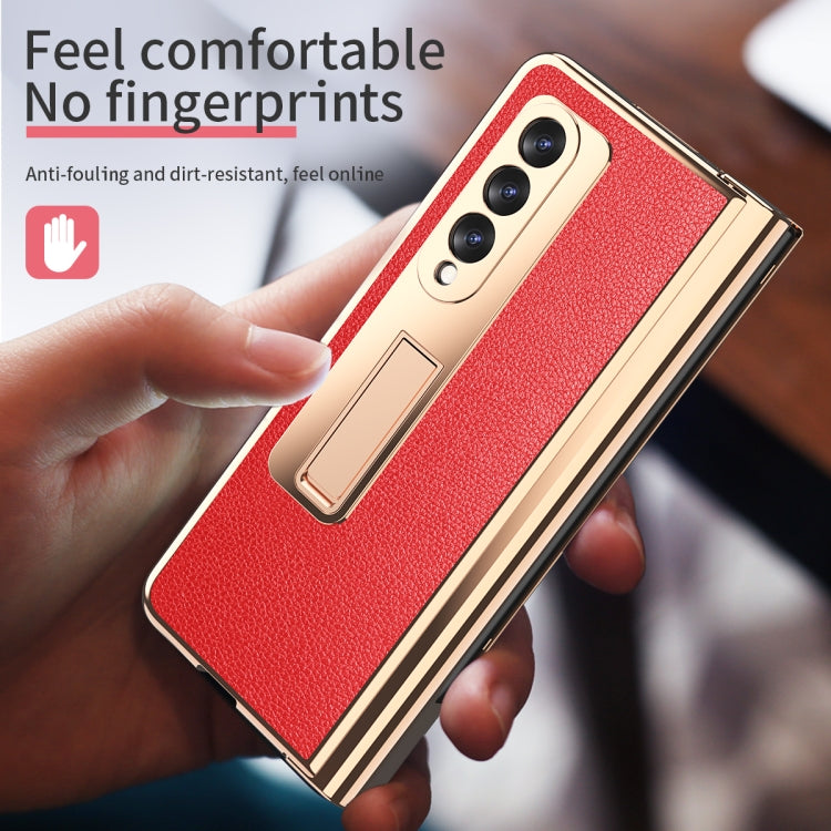 For Samsung Galaxy Z Fold3 5G Electroplated Hinge Pen Slot Lychee Phone Case(Red) - Galaxy Phone Cases by buy2fix | Online Shopping UK | buy2fix
