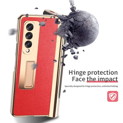 For Samsung Galaxy Z Fold3 5G Electroplated Hinge Pen Slot Lychee Phone Case(Red) - Galaxy Phone Cases by buy2fix | Online Shopping UK | buy2fix