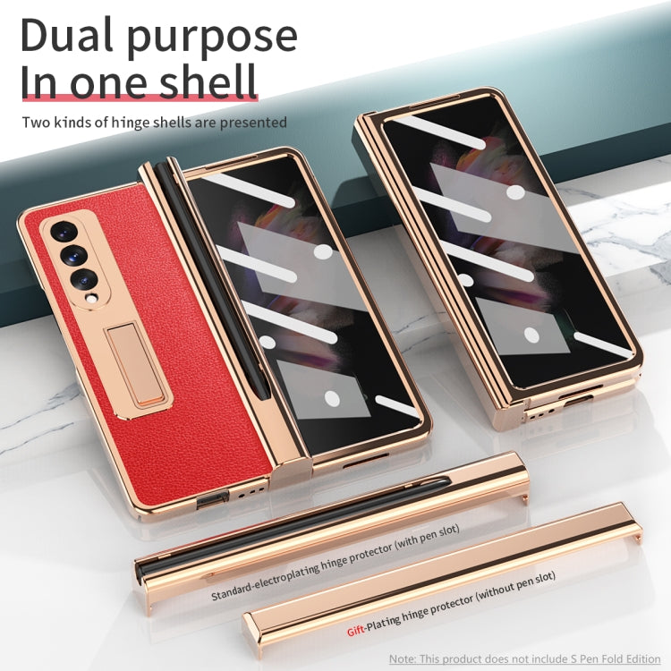 For Samsung Galaxy Z Fold3 5G Electroplated Hinge Pen Slot Lychee Phone Case(Red) - Galaxy Phone Cases by buy2fix | Online Shopping UK | buy2fix