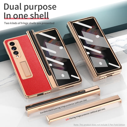 For Samsung Galaxy Z Fold3 5G Electroplated Hinge Pen Slot Lychee Phone Case(Red) - Galaxy Phone Cases by buy2fix | Online Shopping UK | buy2fix
