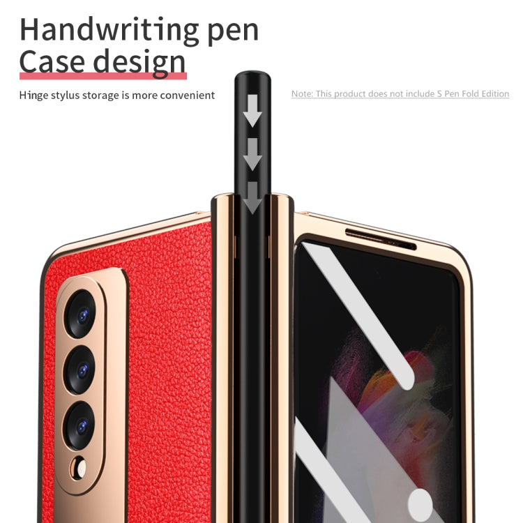 For Samsung Galaxy Z Fold3 5G Electroplated Hinge Pen Slot Lychee Phone Case(Red) - Galaxy Phone Cases by buy2fix | Online Shopping UK | buy2fix