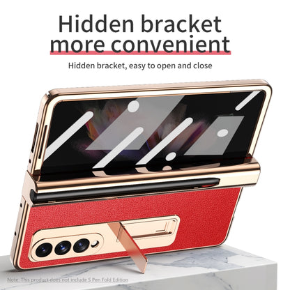 For Samsung Galaxy Z Fold3 5G Electroplated Hinge Pen Slot Lychee Phone Case(Red) - Galaxy Phone Cases by buy2fix | Online Shopping UK | buy2fix