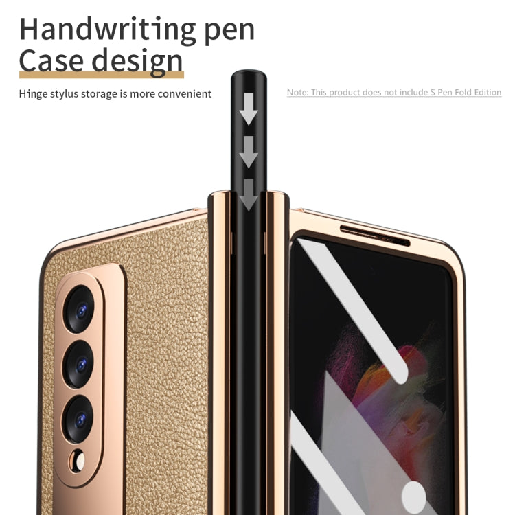 For Samsung Galaxy Z Fold3 5G Electroplated Hinge Pen Slot Lychee Phone Case(Gold) - Galaxy Phone Cases by buy2fix | Online Shopping UK | buy2fix