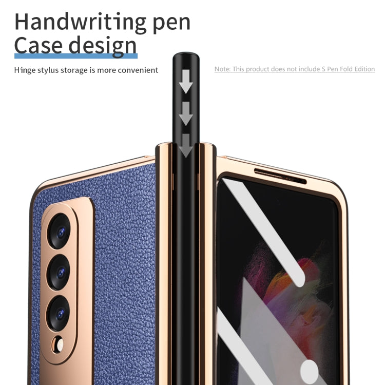 For Samsung Galaxy Z Fold3 5G Electroplated Hinge Pen Slot Lychee Phone Case(Blue) - Galaxy Phone Cases by buy2fix | Online Shopping UK | buy2fix