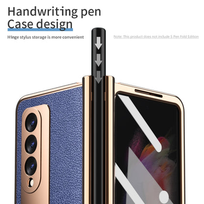 For Samsung Galaxy Z Fold3 5G Electroplated Hinge Pen Slot Lychee Phone Case(Blue) - Galaxy Phone Cases by buy2fix | Online Shopping UK | buy2fix