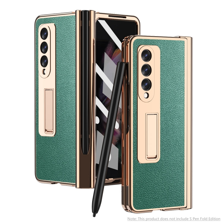 For Samsung Galaxy Z Fold3 5G Electroplated Hinge Pen Slot Lychee Phone Case(Green) - Galaxy Phone Cases by buy2fix | Online Shopping UK | buy2fix