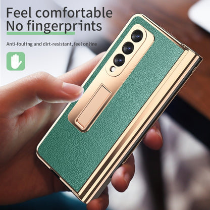 For Samsung Galaxy Z Fold3 5G Electroplated Hinge Pen Slot Lychee Phone Case(Green) - Galaxy Phone Cases by buy2fix | Online Shopping UK | buy2fix
