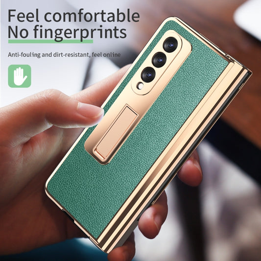 For Samsung Galaxy Z Fold3 5G Electroplated Hinge Pen Slot Lychee Phone Case(Green) - Galaxy Phone Cases by buy2fix | Online Shopping UK | buy2fix
