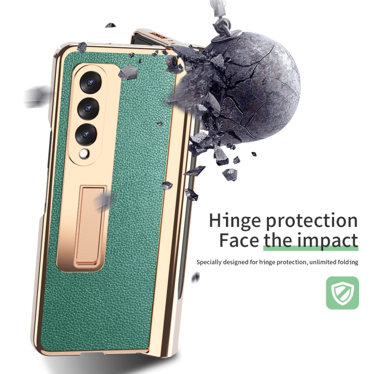 For Samsung Galaxy Z Fold3 5G Electroplated Hinge Pen Slot Lychee Phone Case(Green) - Galaxy Phone Cases by buy2fix | Online Shopping UK | buy2fix